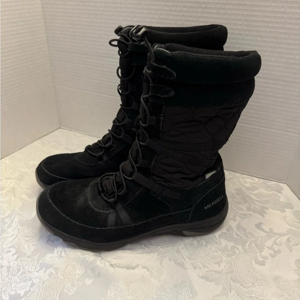 Merrell women’s 8 approach‎ tall waterproof leather quilted black boots J99128